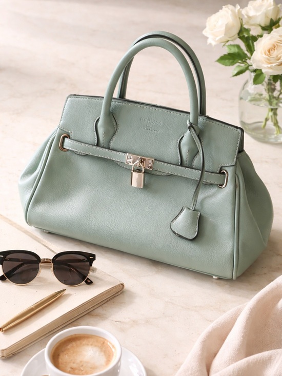 Handbags - Sage Green Structured Satchel Top Handle Bag Minimal premium Luxury Purse